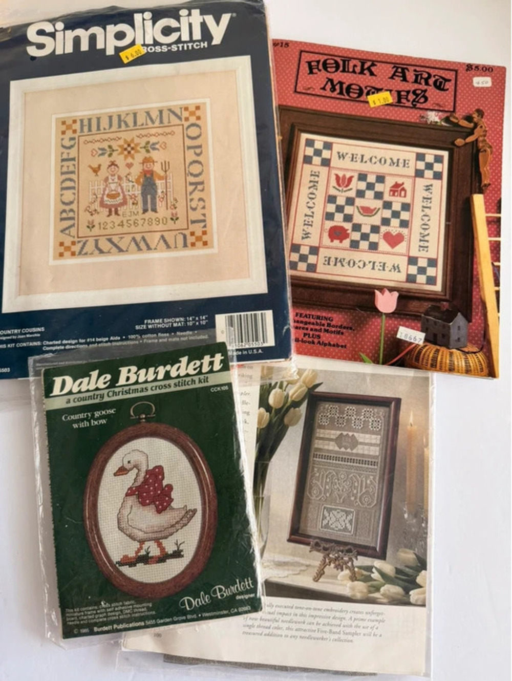 Vintage Mixed Needlework & Cross Stitch Lot Simplicity Dale Burdett Folk Art